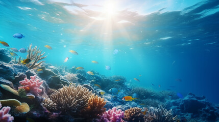 Beautiful sea life under the ocean, World Ocean Day concept, Natural lighting, Photo shot