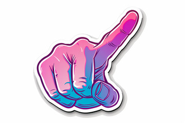 Obraz premium sticker sur fond blanc d'un doigt pointé, index dans la direction de la droite, main dans les tonalités roses et bleues