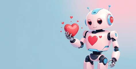 isolated on soft background with copy space Robot with Heart concept, illustration