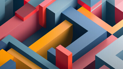 Abstract Geometric 3D Background with Interlocking Shapes and Bold Colors for Modern Design Concepts