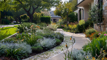 Obraz premium A beautiful garden with a stone path ,generative ai