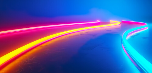 Abstract vibrant line curve.speed neon lighting luminous lines. colorful flowing design background.