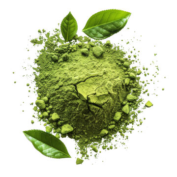 Green matcha powder isolated on white background