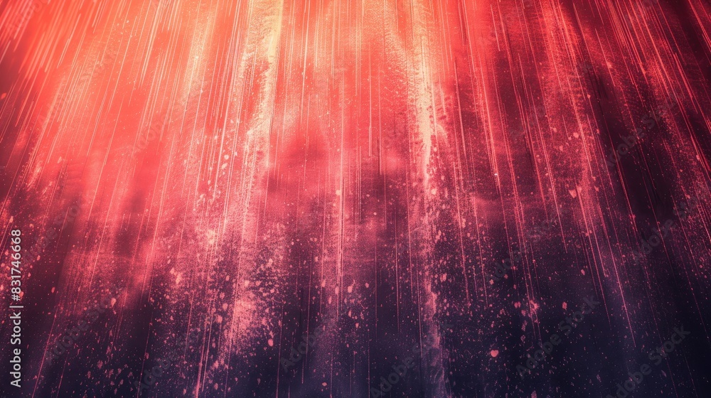 Poster Gradient grainy background in soft shades of red and pink with glowing streaks on a dark backdrop enhanced by a noise texture filter