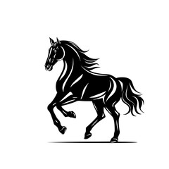 Obraz premium Black Horse Vector Illustration, Stylized black and white vector illustration of an elegant horse in motion with flowing mane and tail.
