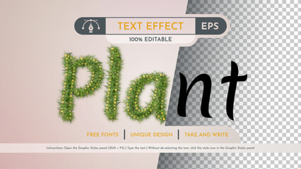 Plant Text Effect, Graphic Style. Vector Mockup and Template. Slogan and Brand Company.