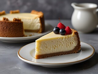 Classic New York cheesecake slice with a graham cracker crust, rich and creamy, genrative AI