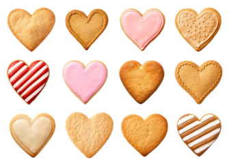 Set of heart shaped cookies isolated on transparent background
