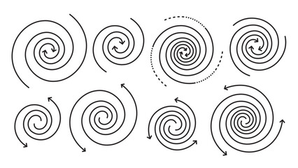 Set of discrete and concentrated arrows rotating in a vortex-like pattern, Variable line width