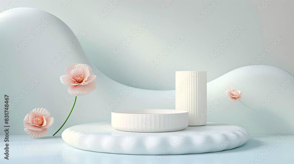 Poster a modern 3d isometric product display with space for text on a sleek background
