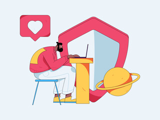 Business network security character flat vector concept operation hand drawn illustration
