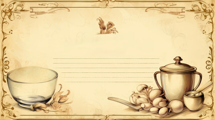 Inspiring recipe card template with colorful illustration for adding ingredients and instructions, perfect for creating delicious meals.