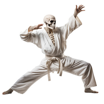 skeleton doing karate