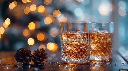 Close-up of two crystal glasses toasting, intricate glass details, elegant ambiance, soft bokeh lighting in the background, refined and luxurious, high-definition image, 16:9 ratio 