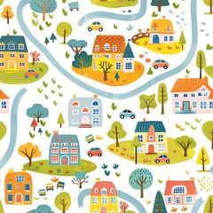 Cartoon Illustration City Print