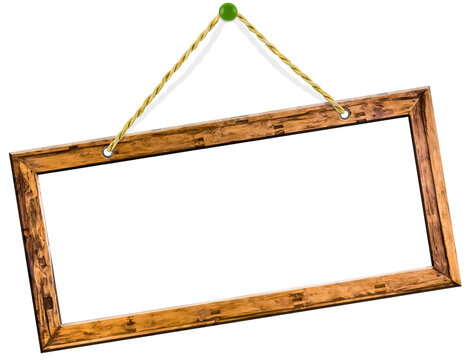 Cadre en bois suspendu, fond blanc 