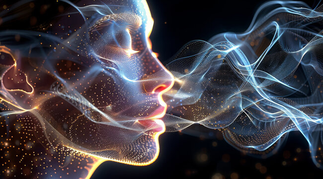 An abstraction on the topic of sound waves. The magical effect on the brain. A woman face . Generative AI.