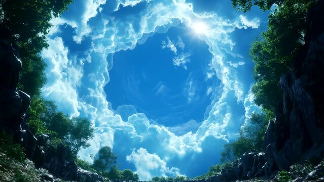 Skyline view from below revealing the ozone hole. Looping time-lapse video