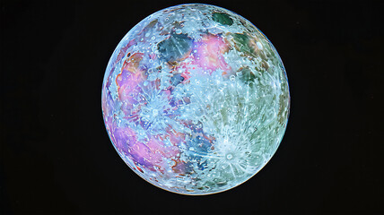 Moon in the night sky, LSD visualization effect and
LED oil . abstract composition of celestial body.