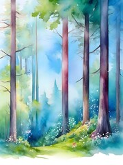 Spring Forest Landscape Watercolor Art