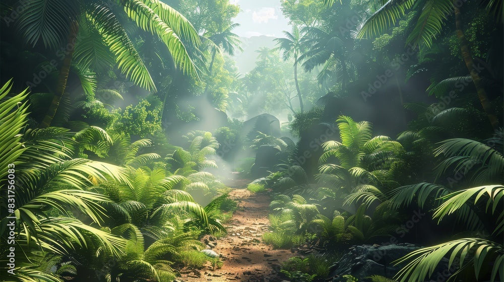Poster a big jungle and all around filled with trees. generative ai.