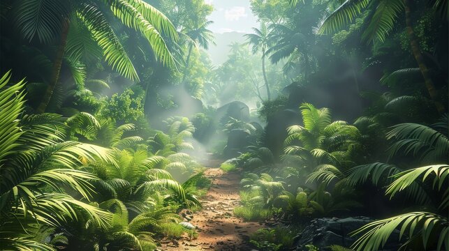 Fototapeta A big jungle and all around filled with trees. Generative AI.