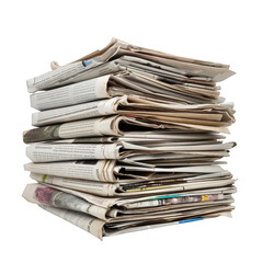 Stack of newspapers lies isolated on white background