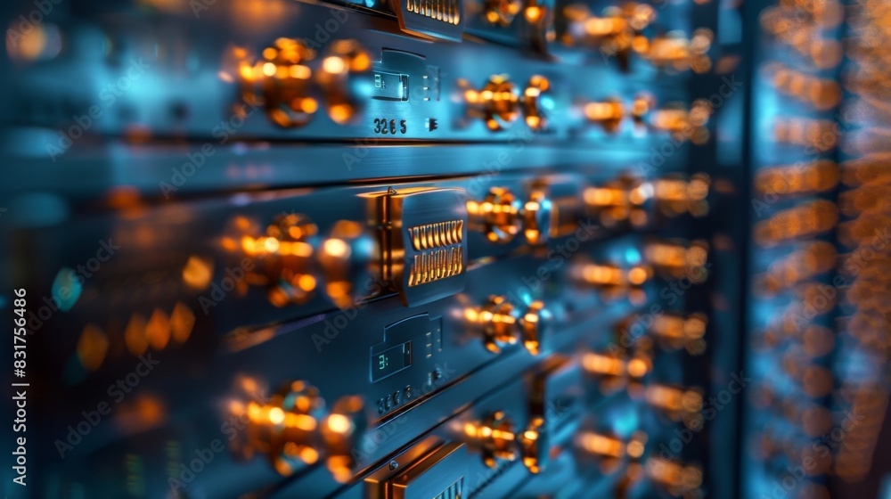 Poster a classic safe deposit box transforming into encrypted data storage.