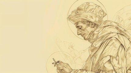 Martyrdom of St. Florian of Lorch in 3rd-Century Austria, Biblical Illustration, Beige Background, Copyspace