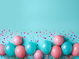 Carnival Atmosphere Balloons and Streamers Adorning a Minimalist Pastel Turquoise Backdrop