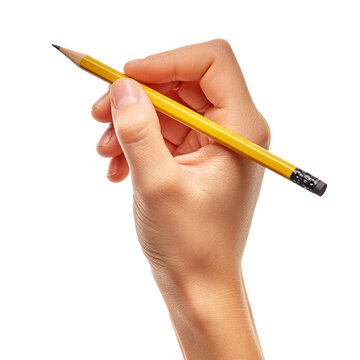 hand pose writing with pencil on transparent background