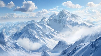 Breathtaking Mountain Landscape: Majestic peaks covered in snow