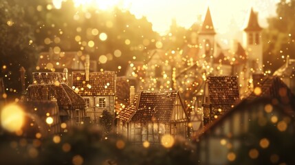 A classroom transformed into a virtual medieval village with students interacting with holographic characters to learn about daily life in that time period.