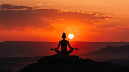 Inspiring Yoga Practice at Sunrise: Silhouette of a person in a meditative pose