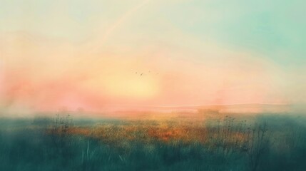 Obraz premium Serene Countryside Sunrise: Soft pastel colors lighting up the horizon