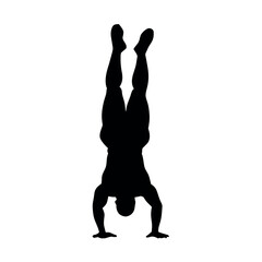 A bodybuilder man doing workout on the ground vector silhouette, white background