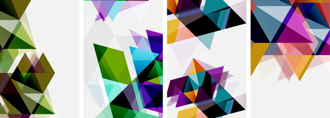 Colorful bright triangles with various colors and transparencies. Vector illustration For Wallpaper, Banner, Background, Card, Book Illustration, landing page