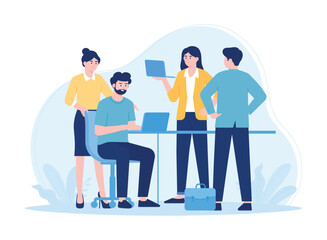 Colleagues working together on project trending concept flat illustration
