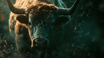 a cinematic and Dramatic portrait image for bull