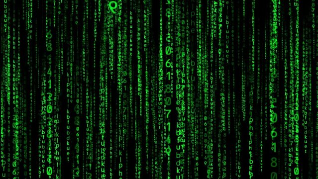 Futuristic matrix code background. Cyberpunk matrix code falling animation. Matrix rain code background. Seamless loop 