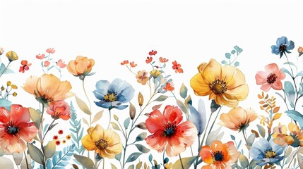 Hand-painted wildflower watercolor clipart, isolated on white background, vibrant and detailed floral design