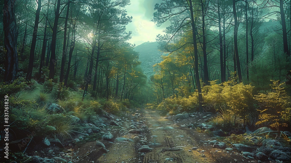 Poster forest views. generative ai.