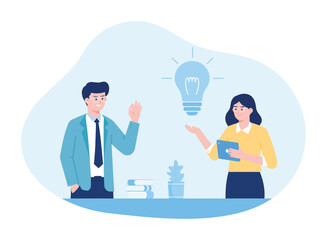 employee working in office interior workplace concept flat illustration