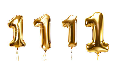Golden number one foil balloons on a white background, great for celebrations and special milestones.