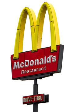 Isolated McDonald's signage at one of their local franchise restaurants. 