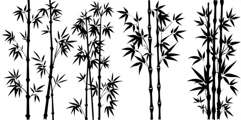 bamboos vector silhouettes white background
