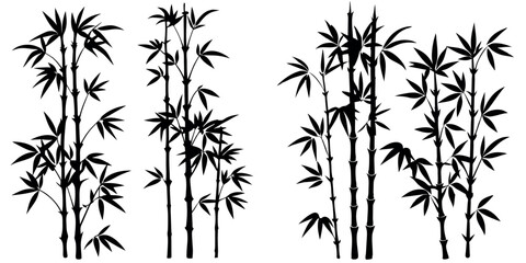 Naklejka premium bamboos vector silhouettes white background