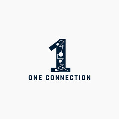 A blue and white logo for One Connection. The logo is a stylized number 1 with a few dots and lines.
