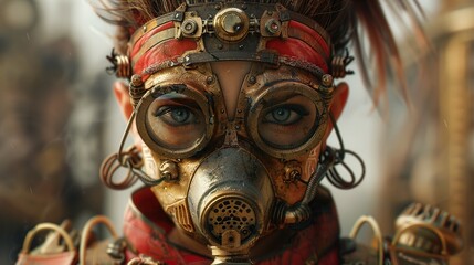 Fototapeta premium Steampunk Fashion: Lady with Mohawk and Breathing Mask