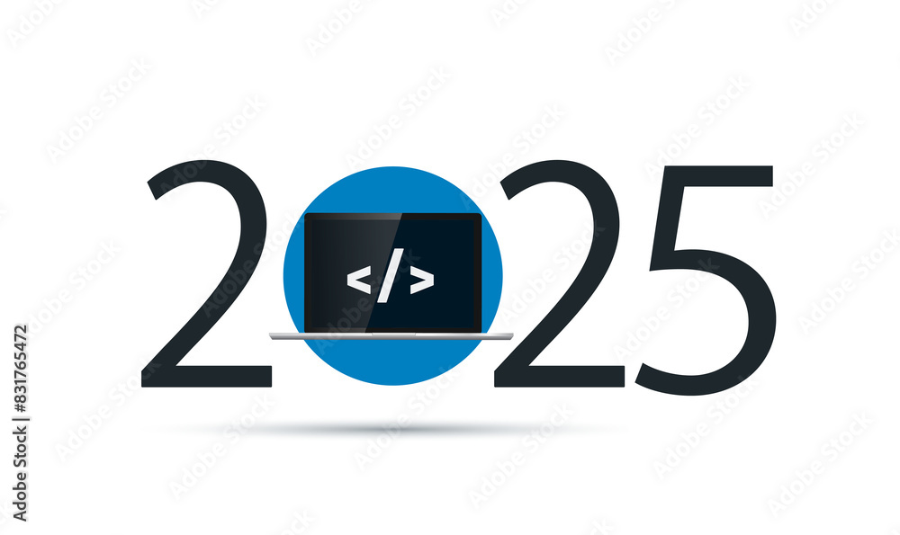 Wall mural happy new year 2025 year 2025 with laptop and programming code on screen